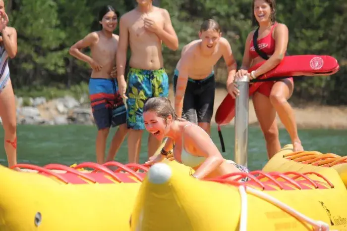 Campers on banana boat