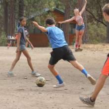 Campers playing soccer